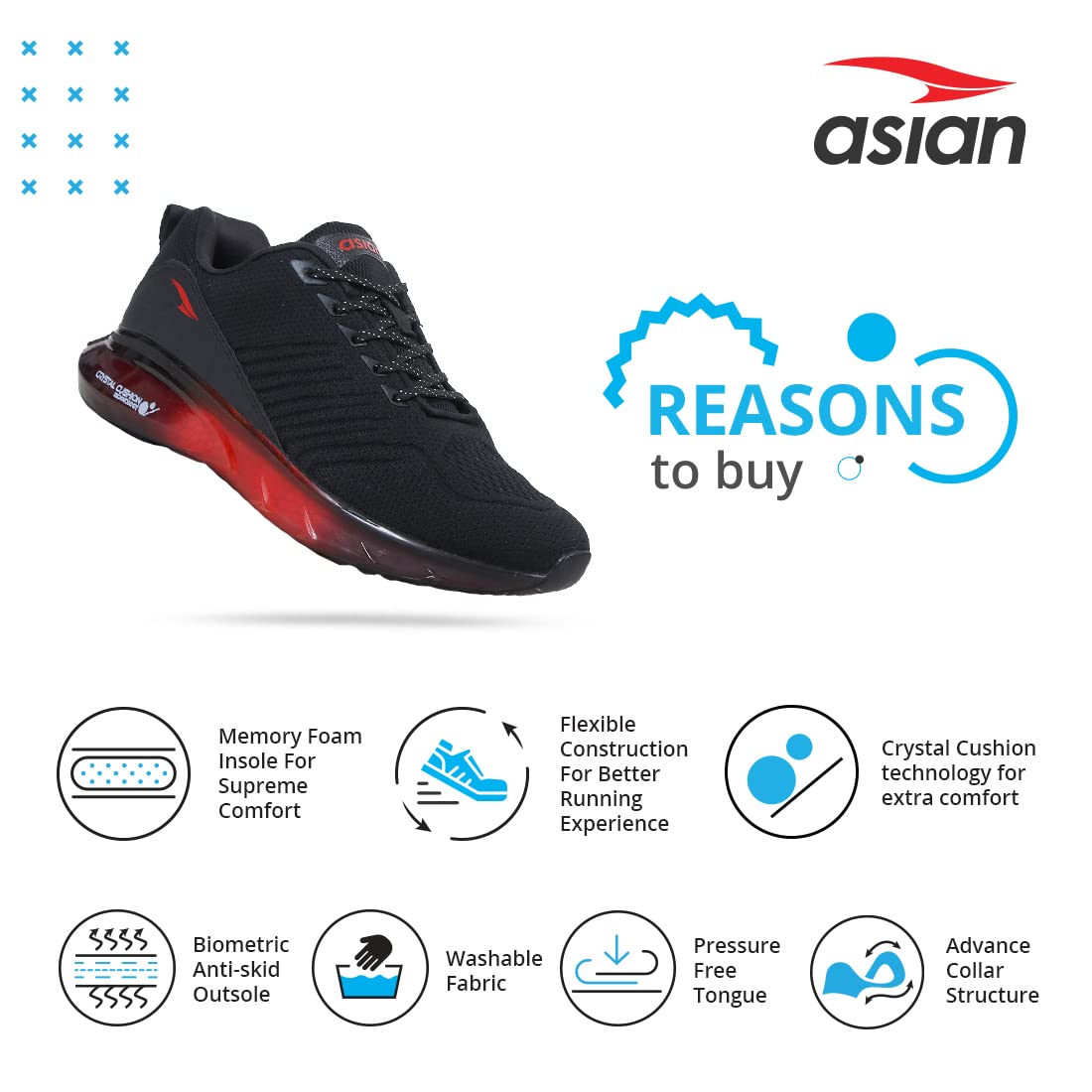 ASIAN Crystal-13 Sneakers for Men - Black/Red - Image 4