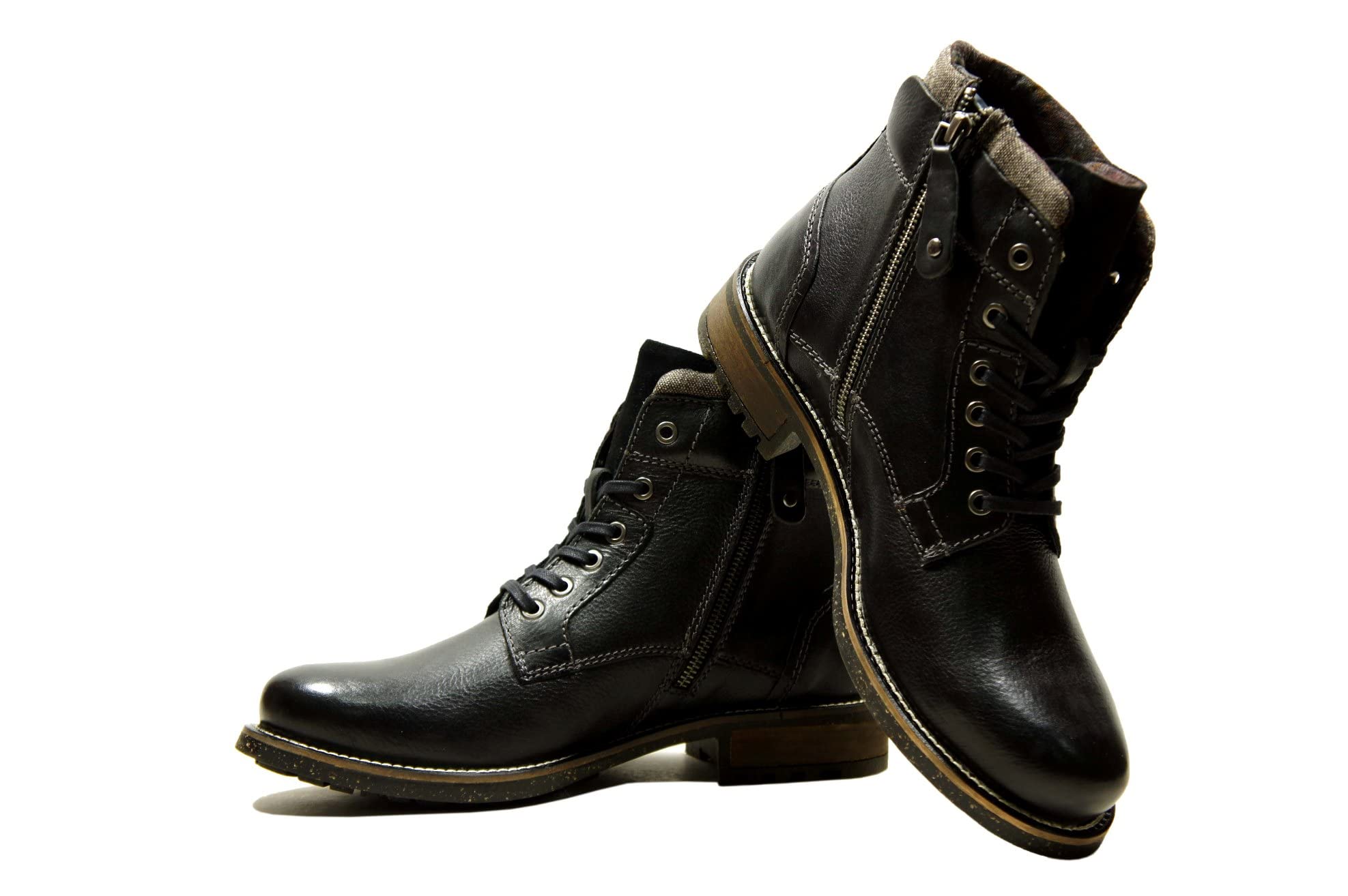 Hx London Leather Men's High Top Lace-Up Boot - Black