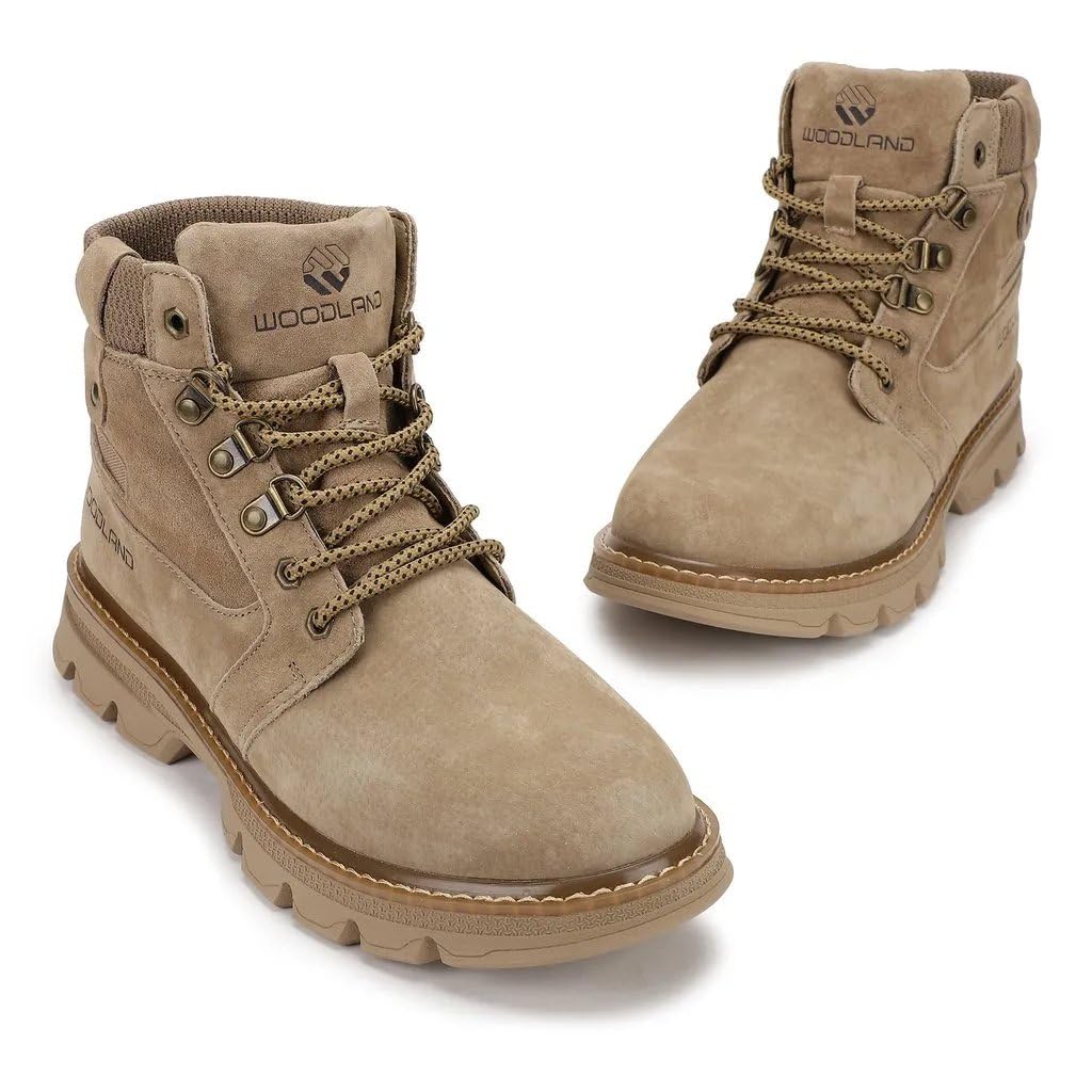 Woodland Men Camel Trekking Boots - Leather Waterproof - Image 2