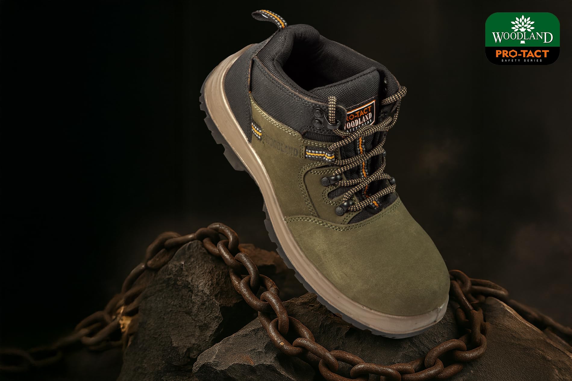 Woodland Armour Olive Green Leather Safety Shoes for Men - Image 5