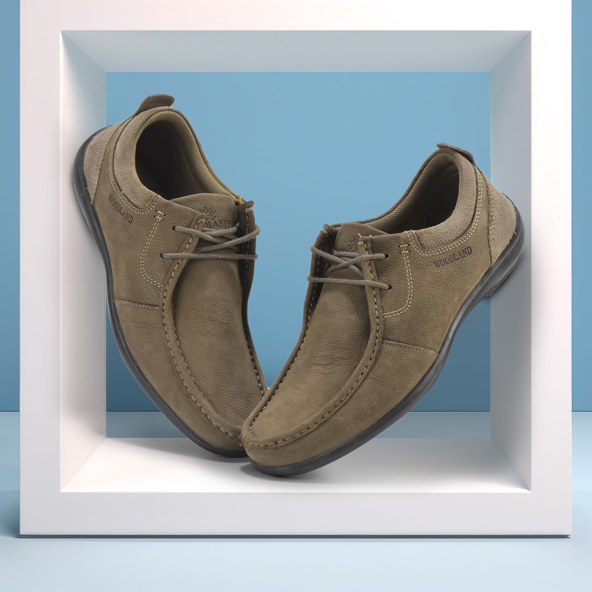 Woodland Men's Dubai Khaki Nubuk Casual Shoes - Image 3