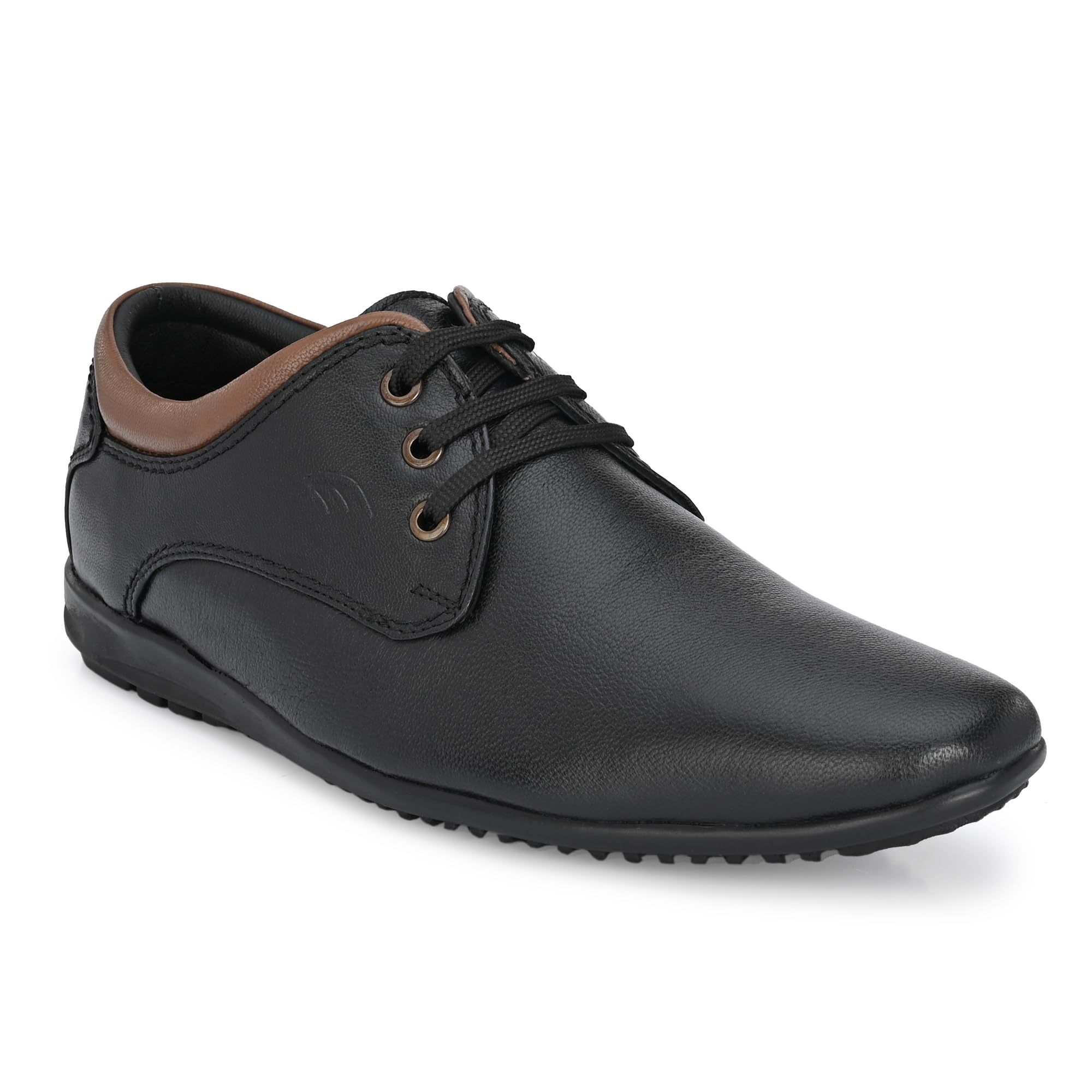 egoss Black Leather Lace-Up Shoes for Men