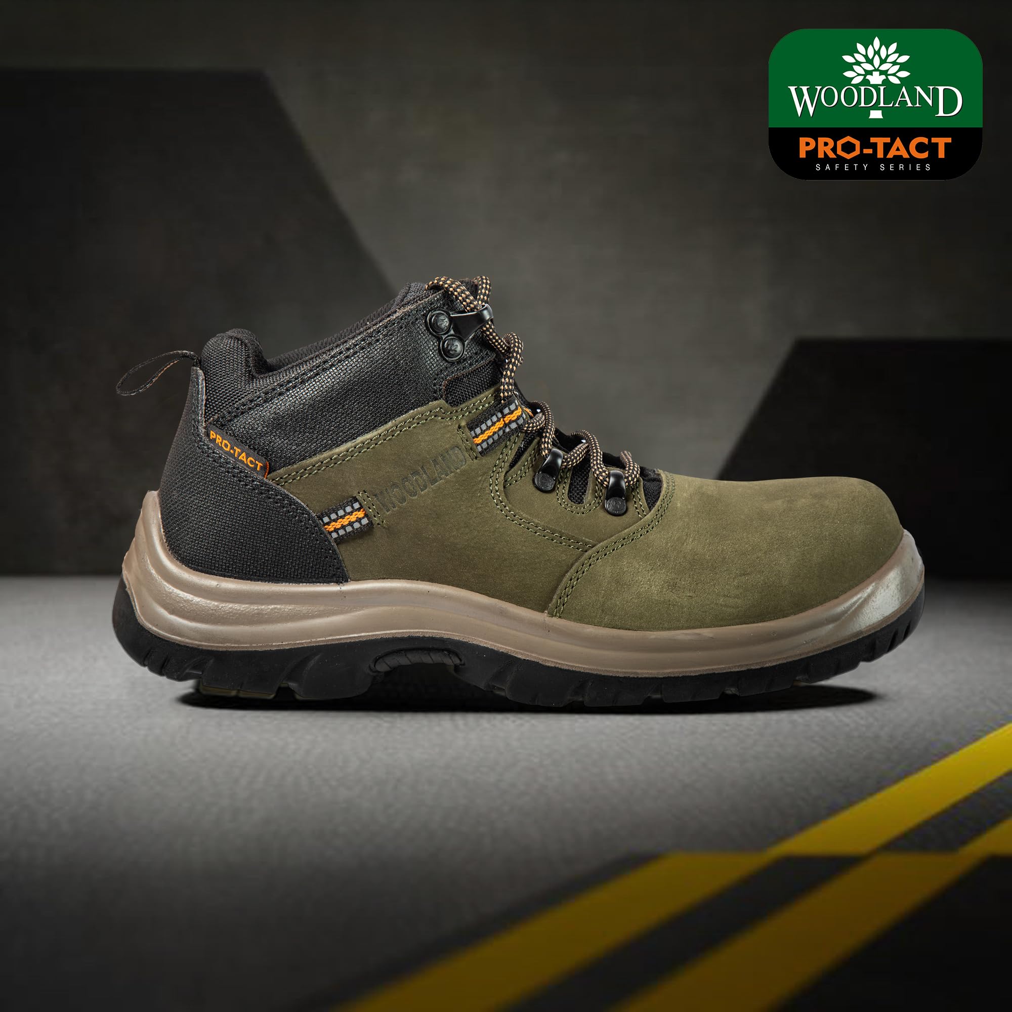 Woodland Armour Olive Green Leather Safety Shoes for Men - Image 4