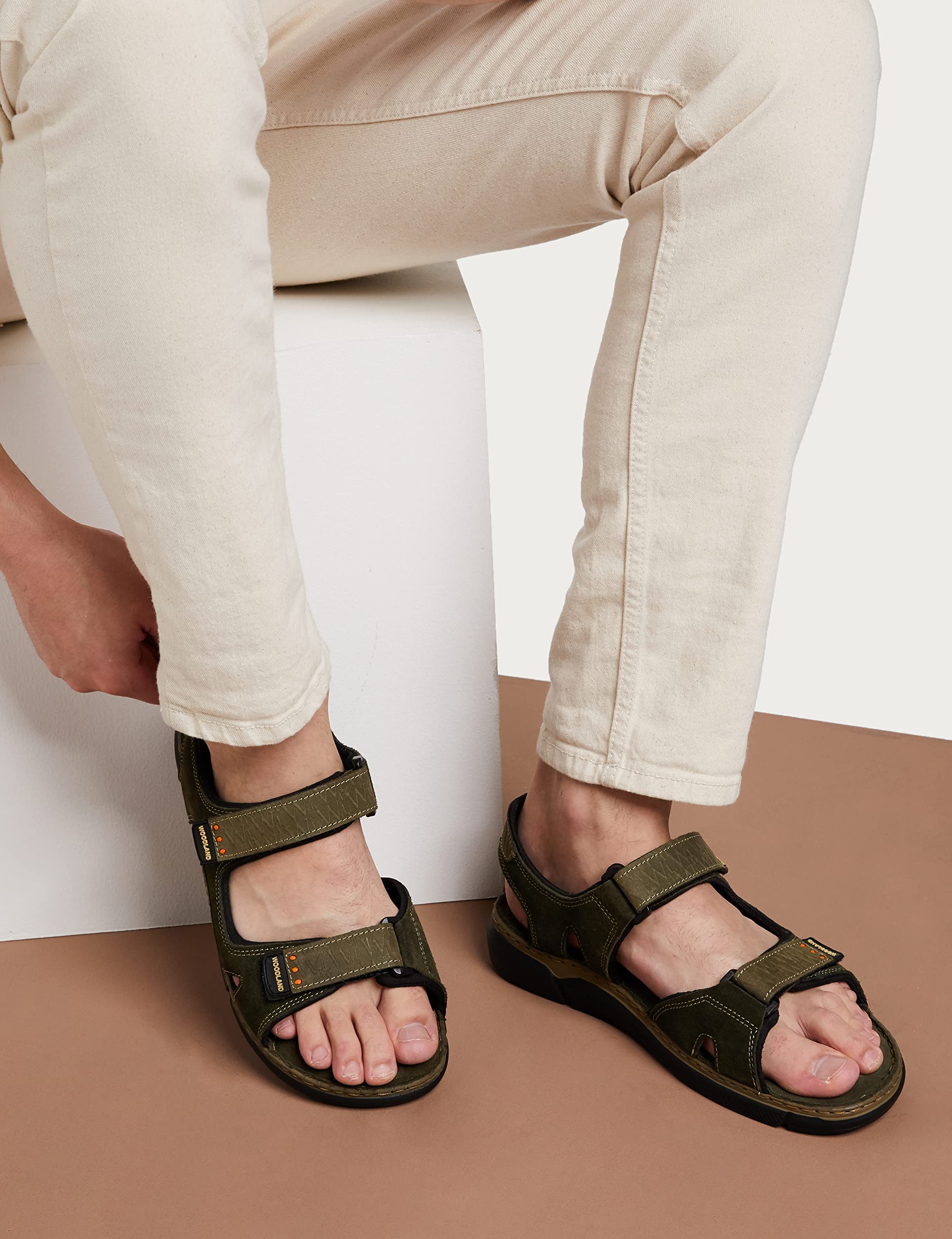 Woodland Men's Olive Green Leather Sandals - Image 2