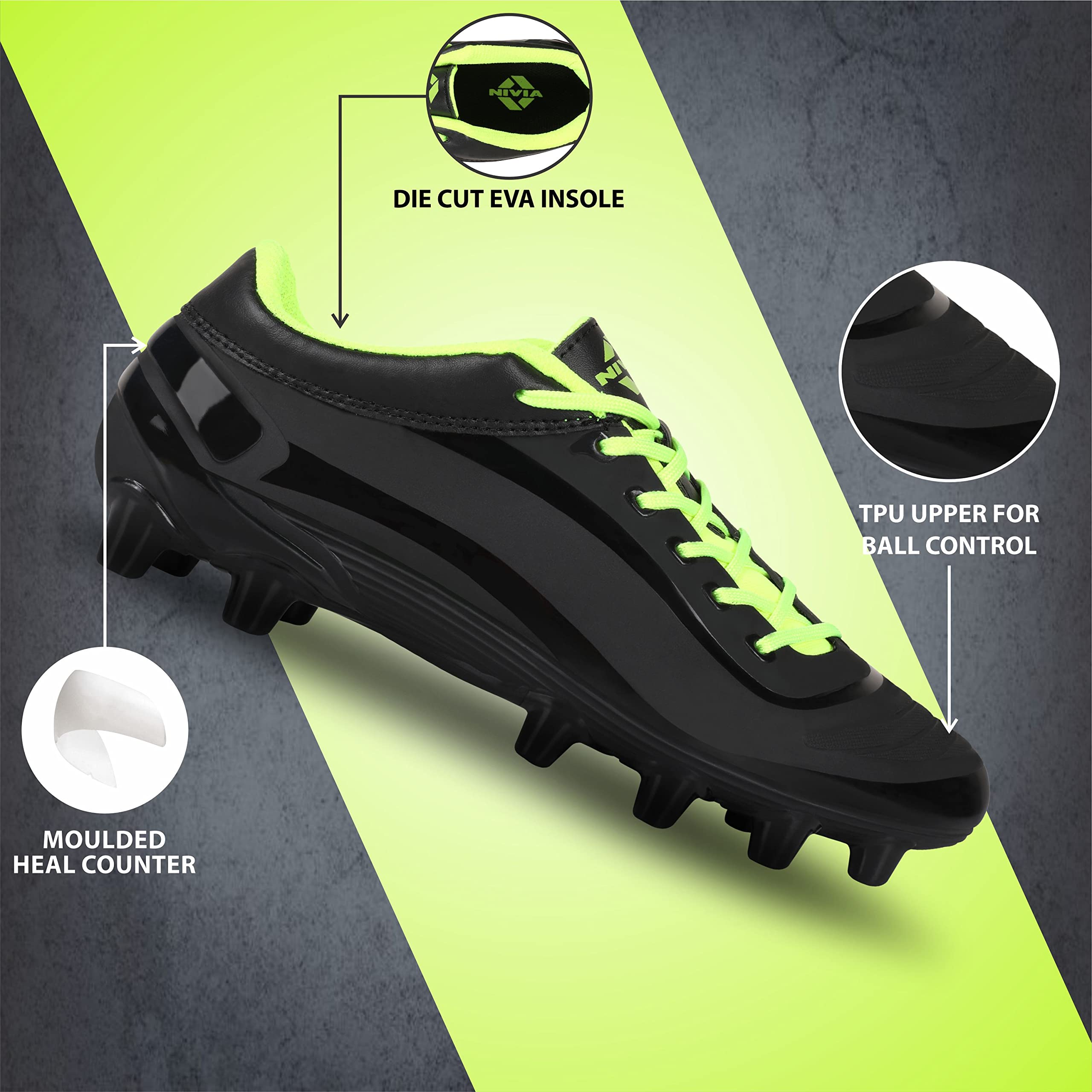 Nivia Men's Airstrike Football Stud - Black Green - Image 4