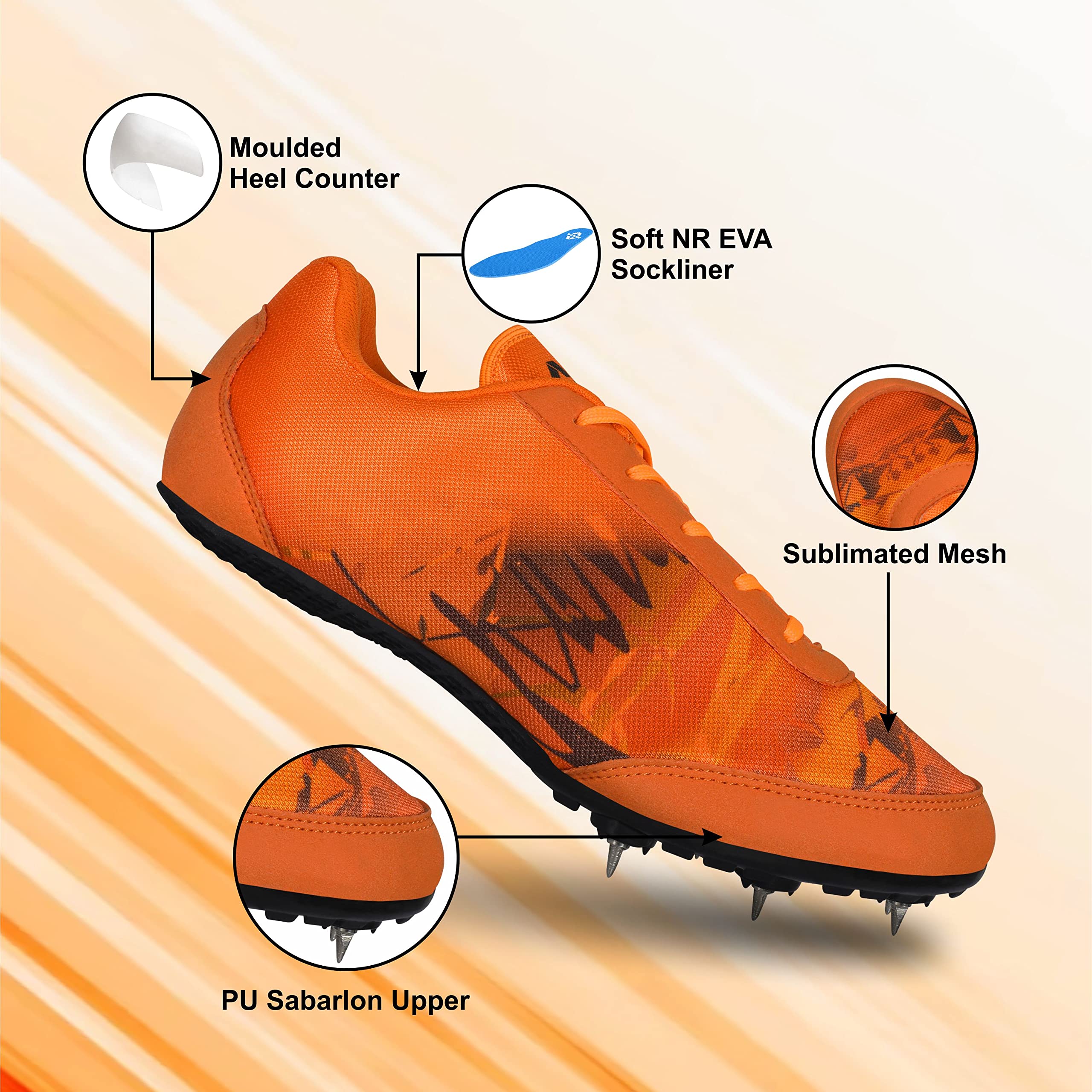 Nivia Zion-1 Running Spikes for Men - Orange - Image 2