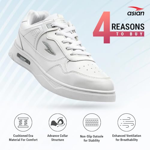 ASIAN Men's BOSTON-01 White Casual Sneaker Shoes - Image 4