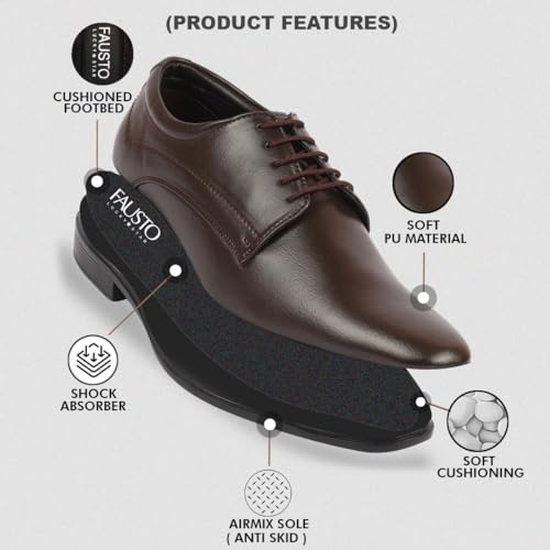 FAUSTO Men's Formal Lace Up Derby Shoes - Image 5