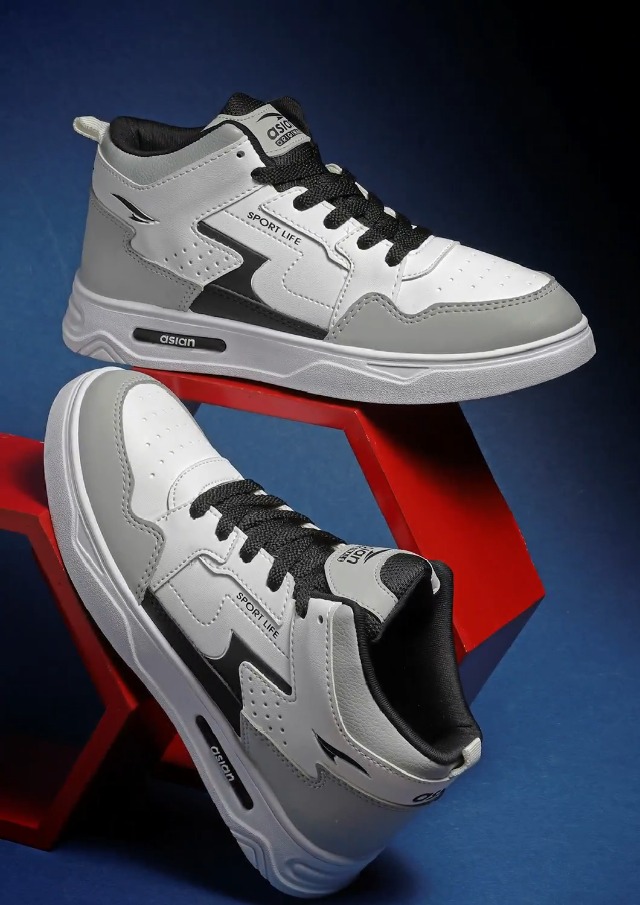 ASIAN Men's White Casual Hi-Neck Sneakers Synthetic Upper - Image 3